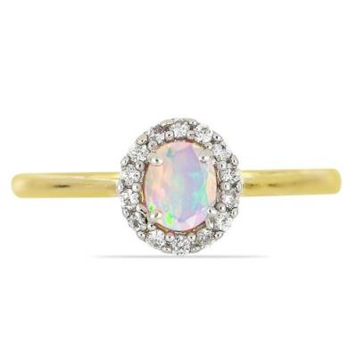 BUY 14K GOLD NATURAL ETHIOPIAN OPAL GEMSTONE HALO RING